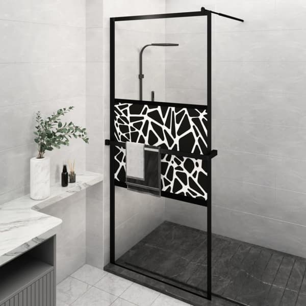 Duschvägg med hylla svart 90x195 cm ESG-glas&aluminium
