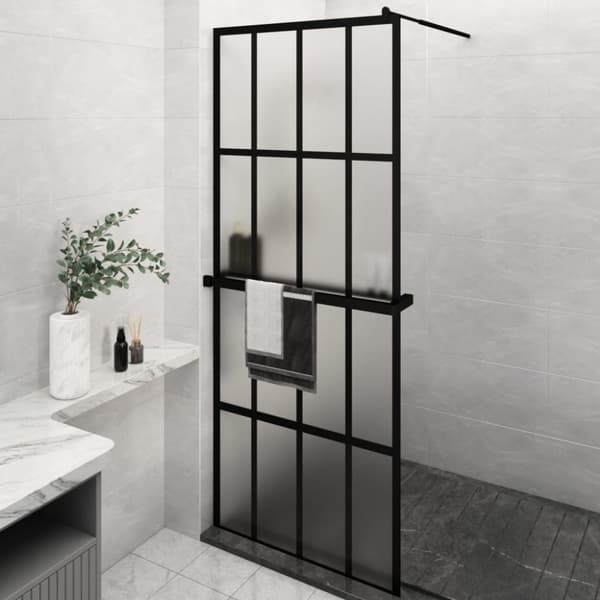 Duschvägg med hylla svart 80x195 cm ESG-glas&aluminium
