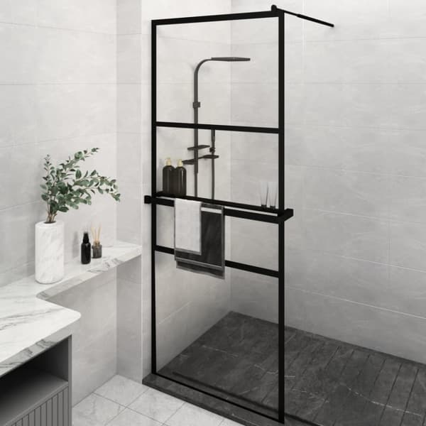Duschvägg med hylla svart 80x195 cm ESG-glas&aluminium