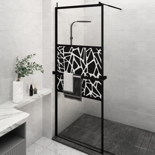 Duschvägg med hylla svart 80x195 cm ESG-glas&aluminium