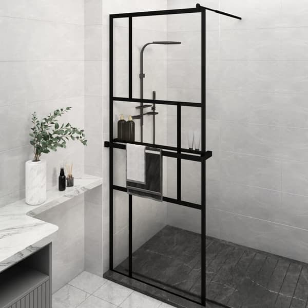 Duschvägg med hylla svart 80x195 cm ESG-glas&aluminium