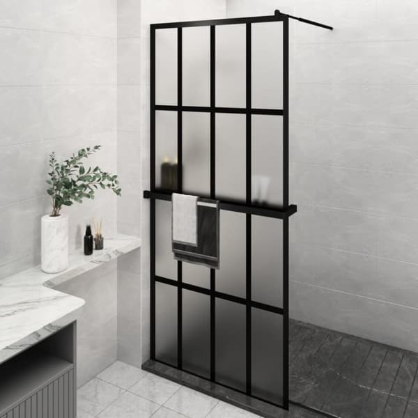 Duschvägg med hylla svart 100x195 cm ESG-glas&aluminium