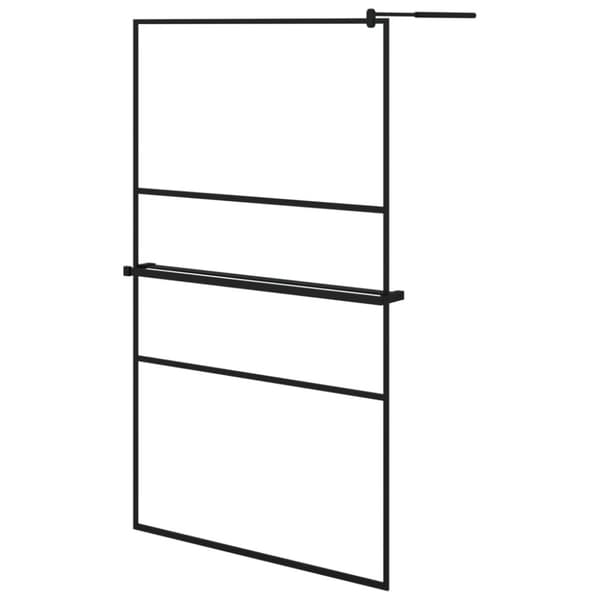 Duschvägg med hylla svart 115x195 cm ESG-glas&aluminium