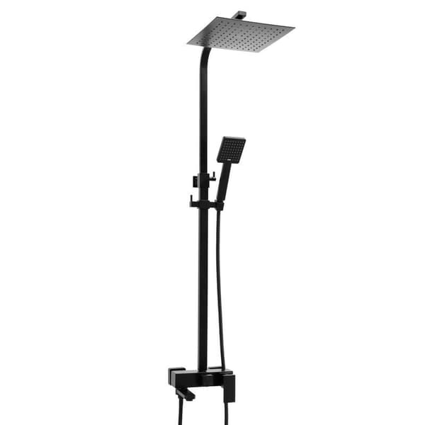 Brusesæt - Firkantet - med badekarhane - og regnbruser 25cm - Sort