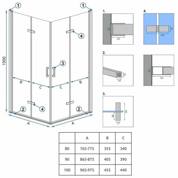 Suihkukaappi REA Molier Kromi Double 80x80