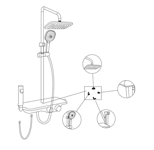 Matt svart termostatisk regnduschset med handdusch, 30x30cm, Anti-Kalk-teknik