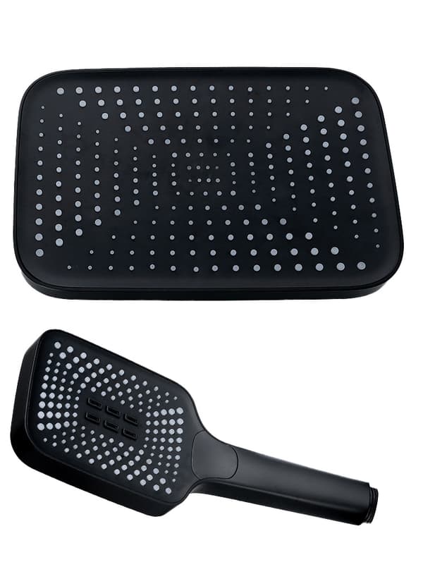 Matt svart termostatisk regnduschset med handdusch, 30x30cm, Anti-Kalk-teknik