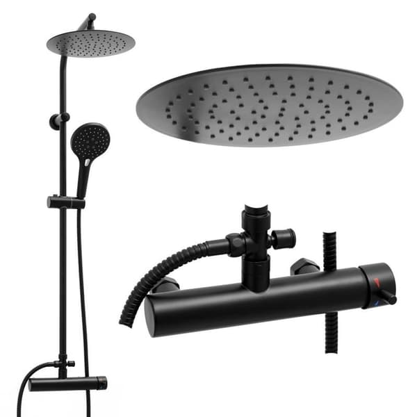 Elegant svart regnduschblandare med handdusch - Modern badrumsaccessoar för arkitekter & inredningsarkitekter