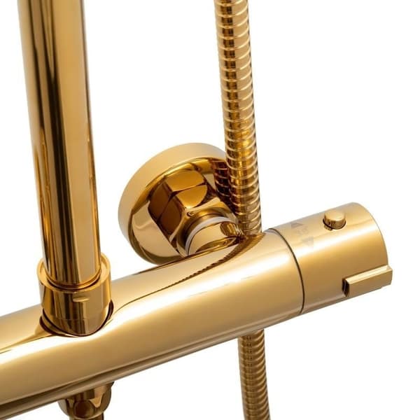 Moderne guld termostatisk bruser sæt med anti-kalk teknologi, 25cm bruserhoved & håndbruser