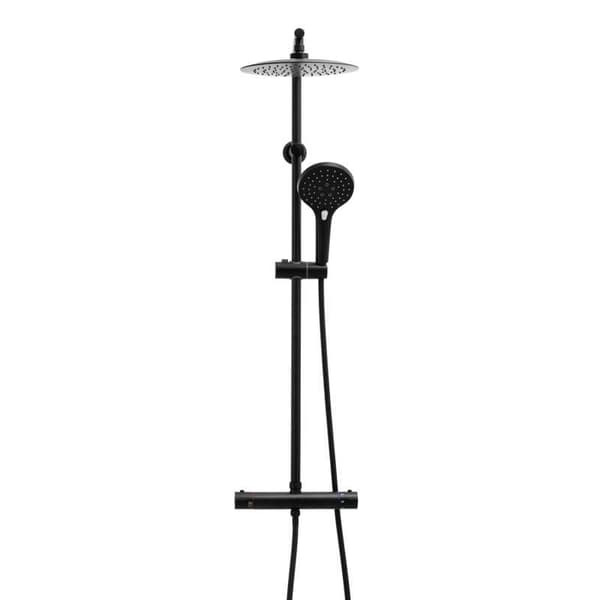 Sort Termostatisk Brusesæt med 25cm Regndus - Moderne Design til Arkitekter & Interiørarkitekter