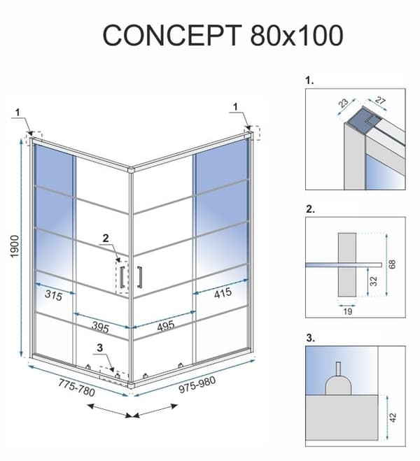 SUIHKUKAAPPI REA CONCEPT 80X100 BLACK + SUIHKUTARJOTIN SAVOY WHITE