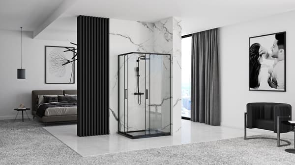 SUIHKUKAAPPI REA PUNTO 80X100 BLACK + SUIHKUTARJOTIN SAVOY WHITE