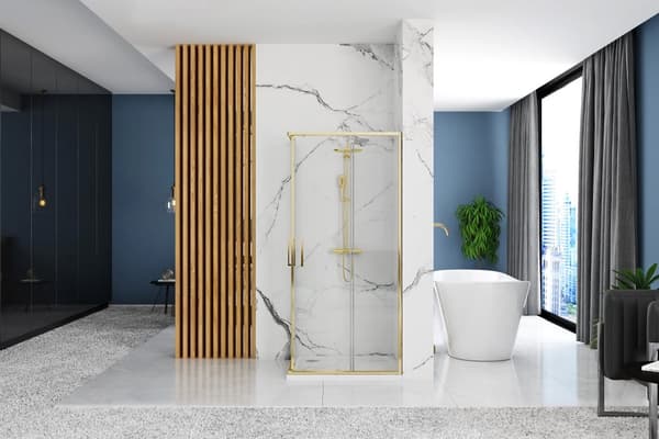 SUIHKUKAAPPI REA PUNTO 80X100 GOLD + SUIHKUTARJOTIN SAVOY WHITE