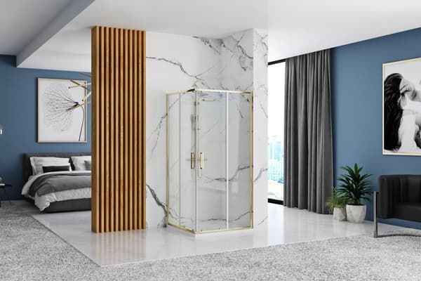 SUIHKUKAAPPI REA PUNTO 80X100 GOLD + SUIHKUTARJOTIN SAVOY WHITE