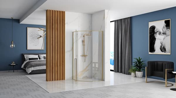 BRUSEAFSKÆRMNING REA DIAMOND 90X90 BRUSH GOLD + BRUSEBAKKE WHITE