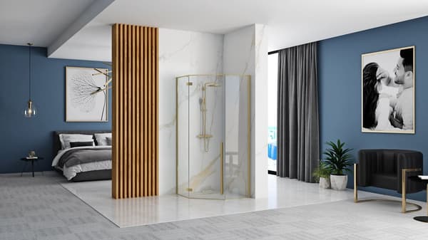 BRUSEAFSKÆRMNING REA DIAMOND 90X90 BRUSH GOLD + BRUSEBAKKE WHITE