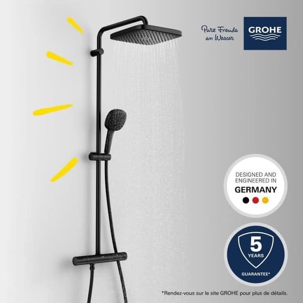 Duschpelare med termostatblandare - Vattenbesparande - GROHE Vitalio Comfort 250 - Mattsvart - 266962431