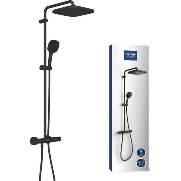 Duschpelare med termostatblandare - Vattenbesparande - GROHE Vitalio Comfort 250 - Mattsvart - 266962431