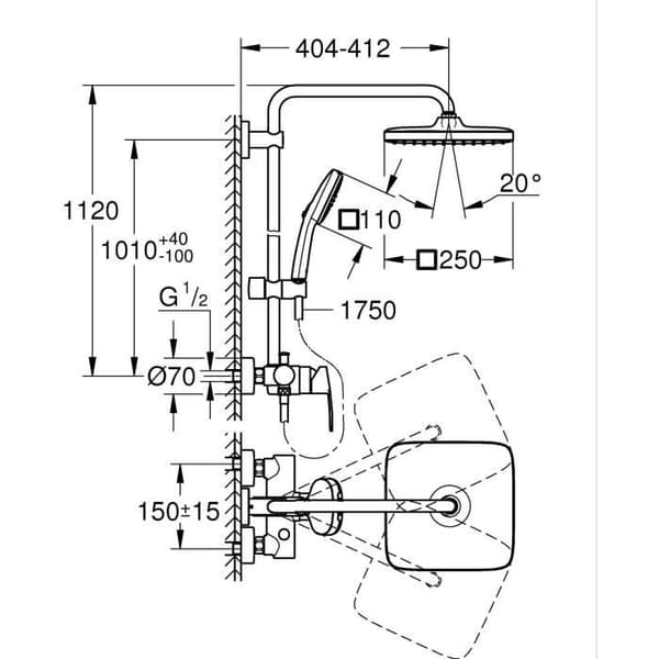 Suihkupylväs yksiotehanalla - Vettä säästävä - GROHE Vitalio Comfort 250 - Kromi - 26985001