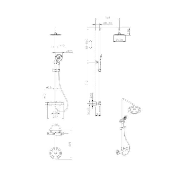 OCEANIC brusesøjle - Termostatarmatur - Højt rundt brusehoved diameter 20 cm - Mat sort