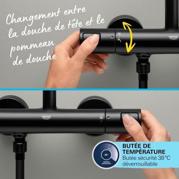 Brusesøjle med termostatarmatur - Vandbesparende - GROHE Vitalio Start System 250 - Matsort - 266772431