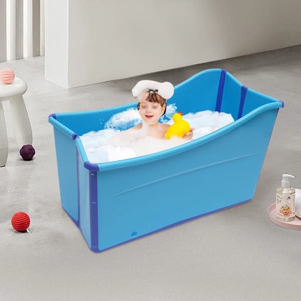 Foldbar Badekar, Komfortabel Siddeplads, Pladsbesparende Design,Blå