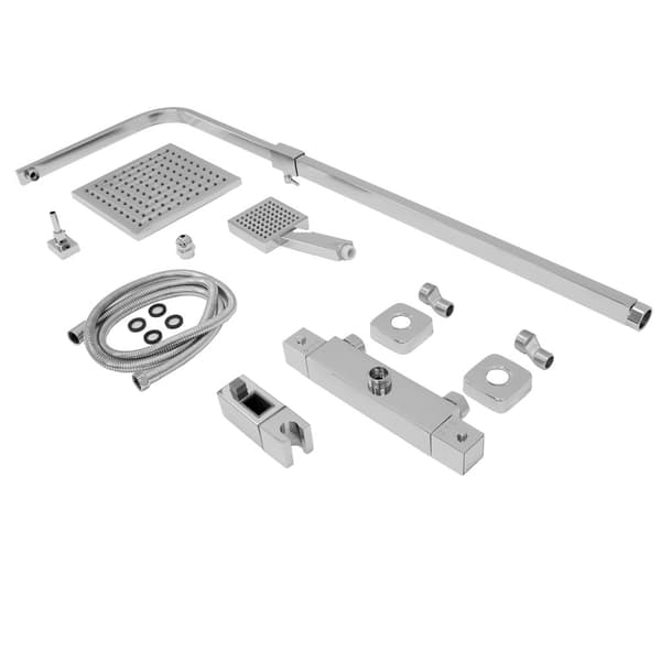 ECD Germany Duschsystem med termostatblandare Kran, Silver Förkromad, Vinkel, Rostfritt Stål Dusch Set Dusch Passande regndusch och Handdusch
