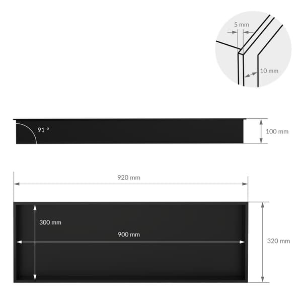Suihkutarjotin 90x30 cm musta ruostumaton teräs seinänurkkaus Suihkutarjotin LuxeBath