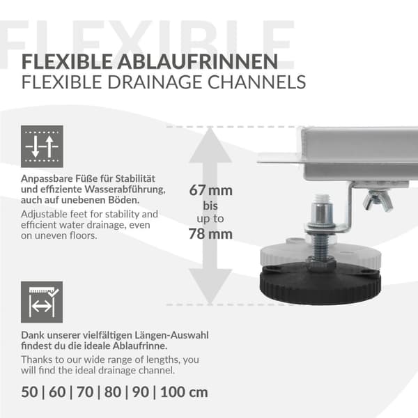 Duschränna i rostfritt stål 50 cm och sifon komplett set silver flat LuxeBath