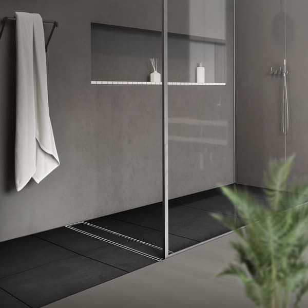Duschränna i rostfritt stål 50 cm och sifon komplett set silver flat LuxeBath