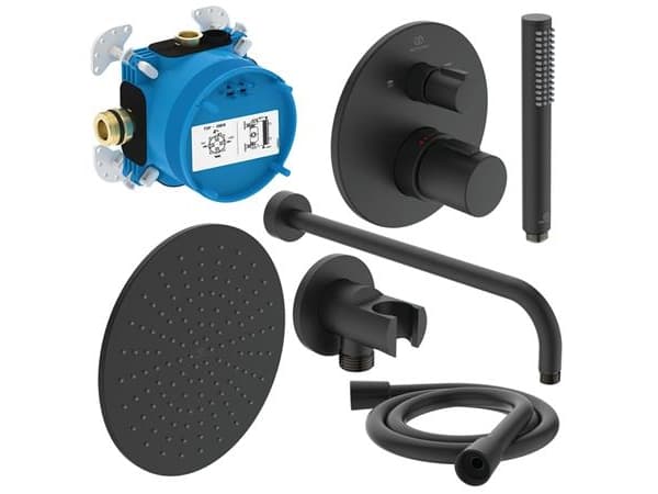 Ideal Standard Ceratherm T100 brusesampak - indbyg. m/hoved- og håndbruser, Silk Black