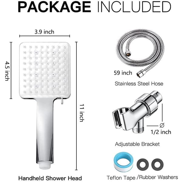 INF Handhållet högtrycksduschhuvud med 6 spraylägen, 1,5 m duschslang Silver
