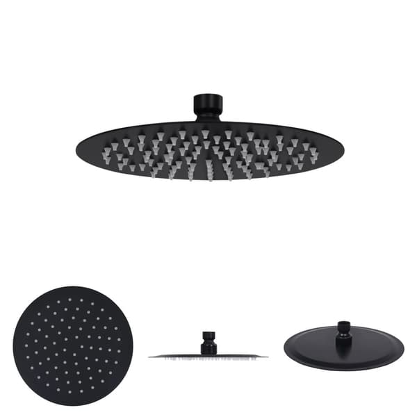 The Living Store regnbrusehoved 20 cm rund rustfrit stål sort -  Brusehoveder