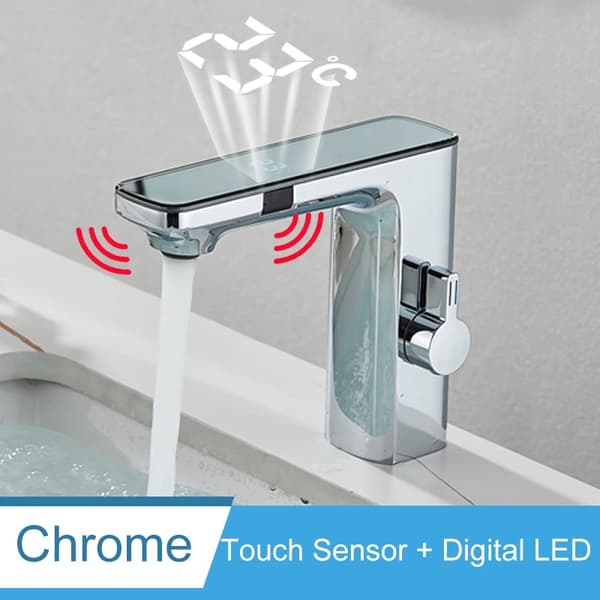 Badeværelse Vaskearmaturer, Touch Sensor Teknologi, LED Temperatur Display, Chrome