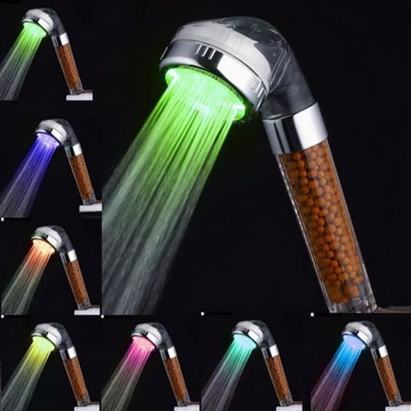 Kreativt LED-duschhuvud - automatiska negativa joner - 7 färger - kromfinish