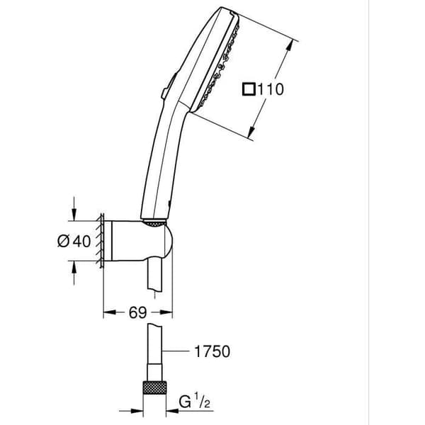 Duschset med 2-jets duschhuvud, stöd och flexibel slang - GROHE Vitalio Comfort 110 263992431 - Enkelt val - Vattenbesparande