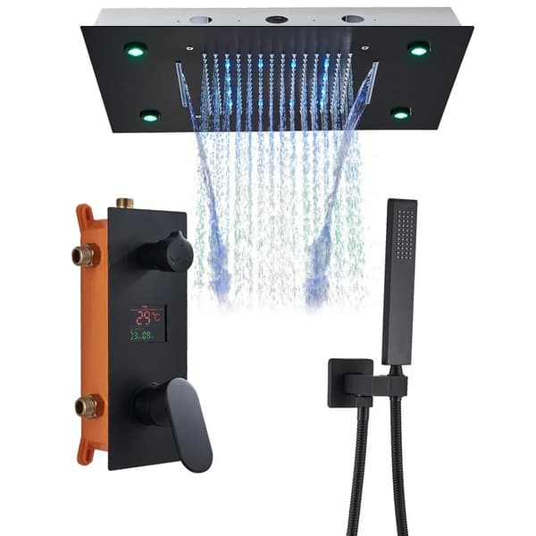 Lyxigt LED-duschsystem, rostfritt stål, digital display 20"x14" regn- och vattenfallshuvud.,Borstad Guld