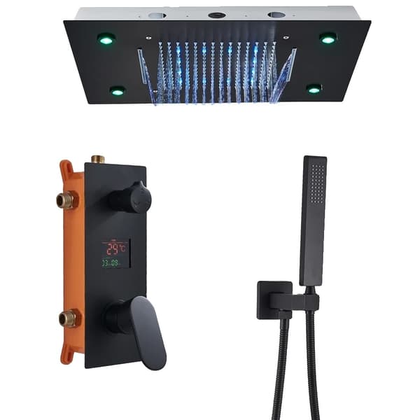 Lyxigt LED-duschsystem, rostfritt stål, digital display 20"x14" regn- och vattenfallshuvud.,Borstad Guld