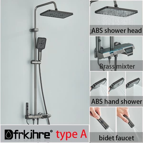 Digitalt Duschset med Auto-Termostatkontroll, Justerbar Höjd 100cm-138cm,typ A