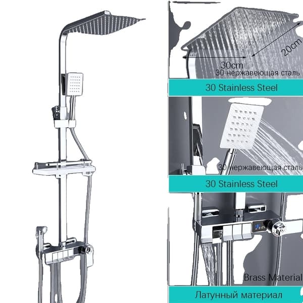Termostatisk duschblandare för badrum, digital display, modern stil, 10 tum,Chrome-12tum Chrome-12inch