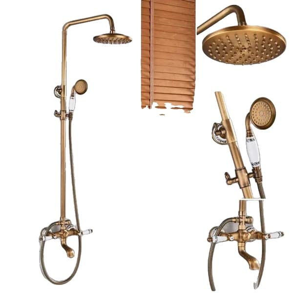 Luksus Bruserarmatur Sæt, 8" Regnfall Hoved, Dobbelt Håndtag Kontrol,Sort bronzehane Antique Shower Set