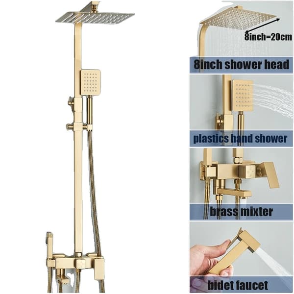 Børstet Guld Bruserarmatur Sæt, Messing Mixer, Flere Bruserhoved Størrelser,12 tommer 8 inch