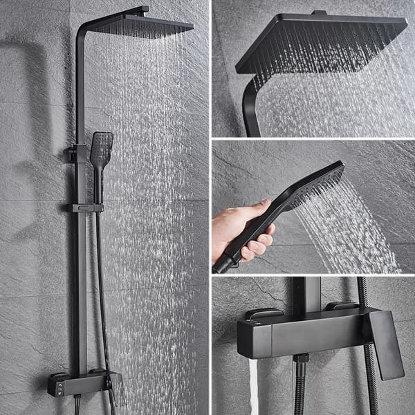 Bruserarmatur, justerbart regnhoved, håndbruserfunktion,Matte Black A