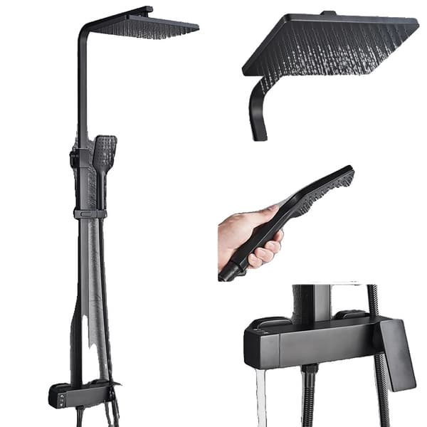 Bruserarmatur, justerbart regnhoved, håndbruserfunktion,Matte Black A