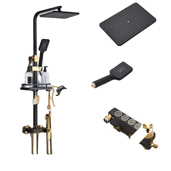 LCD termostatisk brusesæt, enkelt håndtag kontrol, moderne design,Sort Guld Therm A Black Gold Therm A