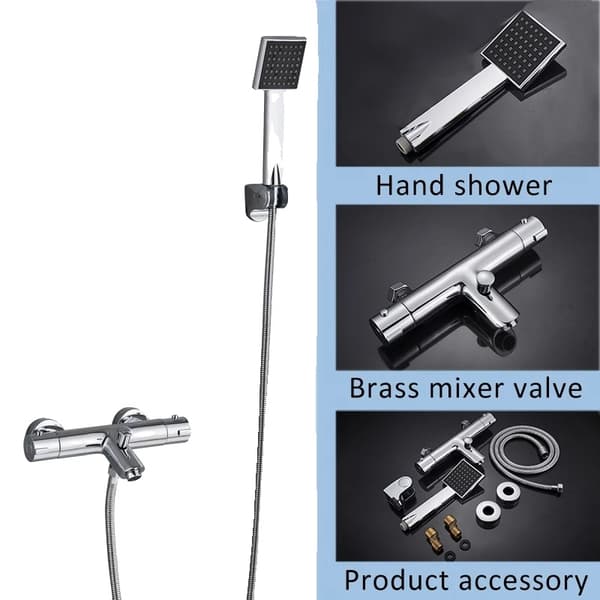 Termostatisk bruserarmatur sæt, håndbruser inkluderet, messingblandingsventil,Sort termostat Chrome Thermostat3