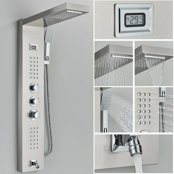 Termostatisk bruserarmatur, LED-lys, digital temperaturvisning,Sort 1258