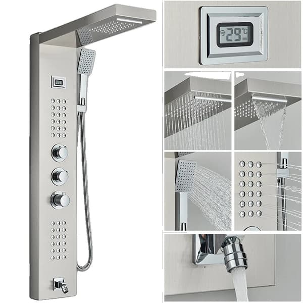Termostatisk bruserarmatur, LED-lys, digital temperaturvisning,Sort 1258 Brushed Nickel 1047