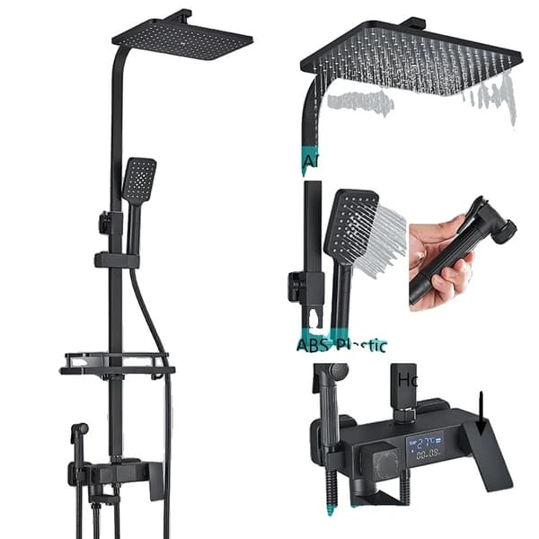 Termostatisk bruserarmatur, ABS bruserhoved, messingblandingsventil,Chrome ABS