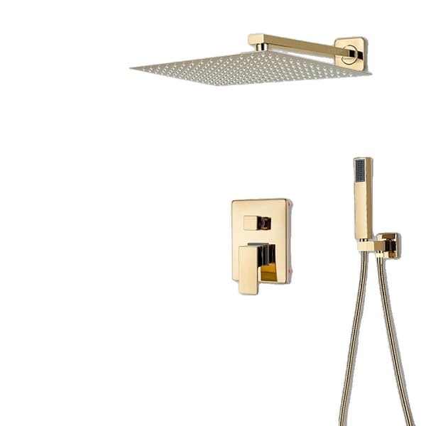 Guld Skjult Bruser Regnmixer Sæt, 12 Tommer Ultra-Tynd Regnhoved, Poleret Rustfrit Stål Design,2-vejs 12 tommer 2-way 12inch